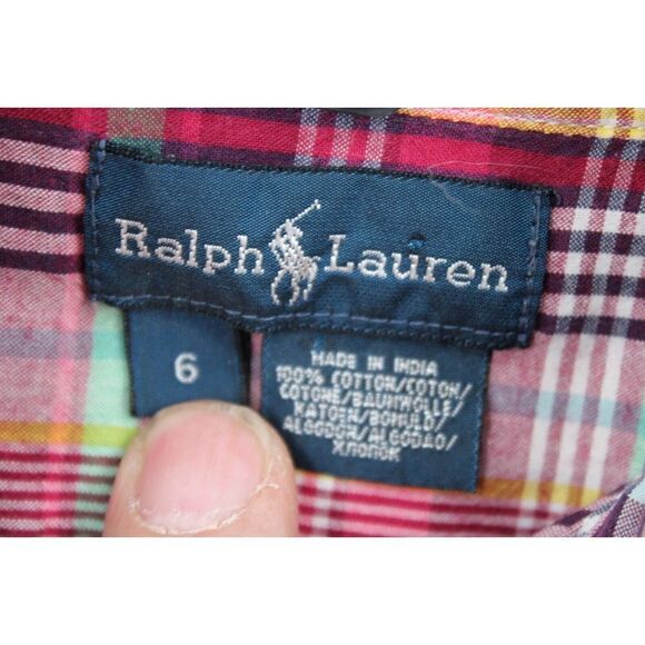 Ralph Lauren Polo Button Down Long sleeve Shirt Burgundy multi Plaid Boys Sz 6 - Picture 6 of 6